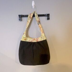The Poppy Bag Co. hobo bag brown with a floral print button closure NWOT
